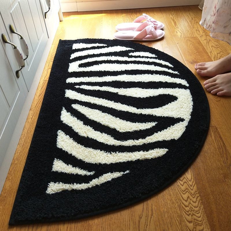Zebra Half Moon Bathroom Mat Absorbent Fan Shape Rug for Entry or Bedroom