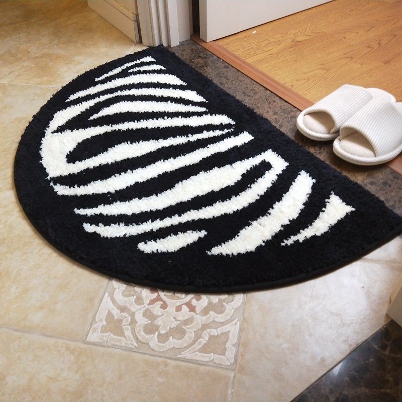 Zebra Half Moon Bathroom Mat Absorbent Fan Shape Rug for Entry or Bedroom