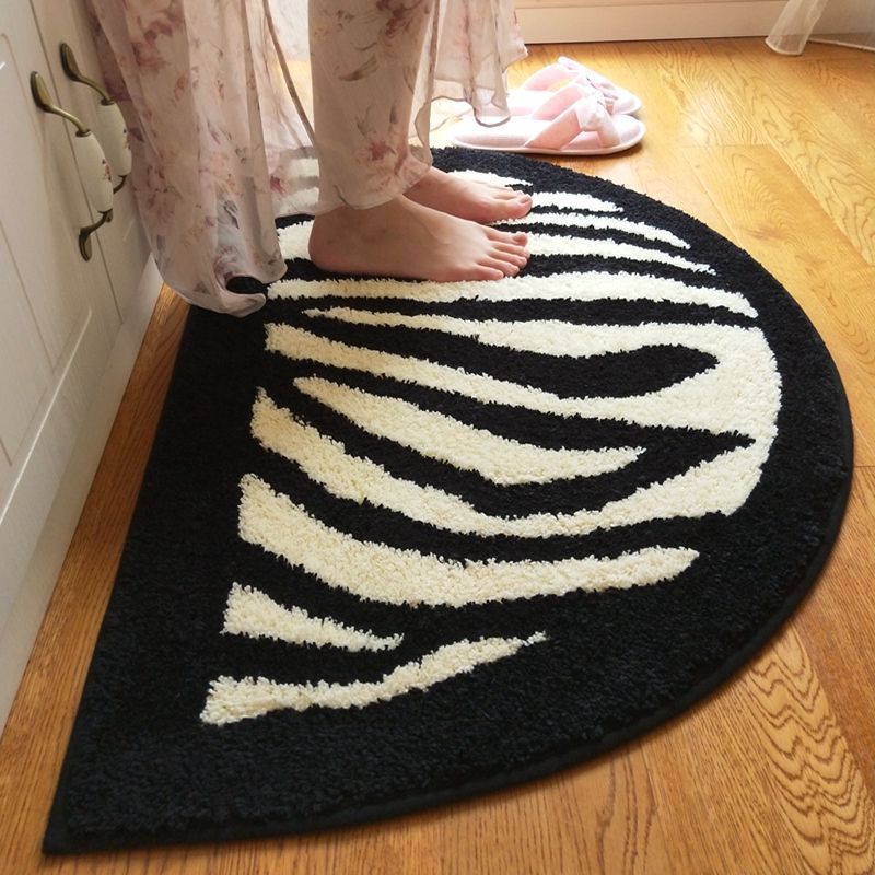 Zebra Half Moon Bathroom Mat Absorbent Fan Shape Rug for Entry or Bedroom