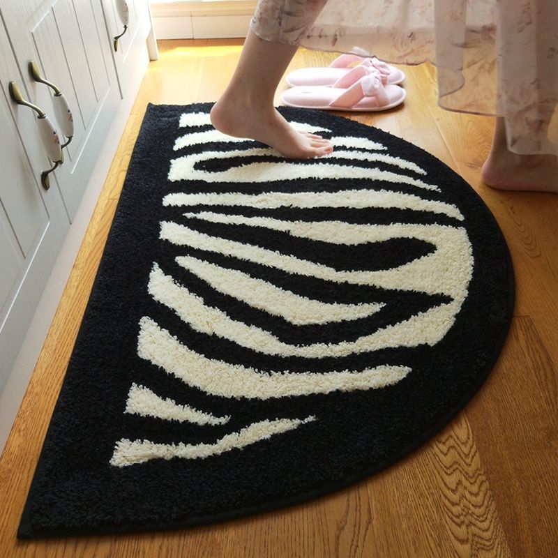 Zebra Half Moon Bathroom Mat Absorbent Fan Shape Rug for Entry or Bedroom