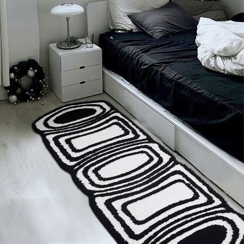 Checkered Black White Rug Vintage Checker Style Bedside or Living Room Carpet