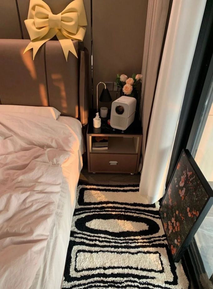 Checkered Black White Rug Vintage Checker Style Bedside or Living Room Carpet